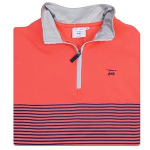 Half-Zip Performance Jacket - Coral with Navy Stripes